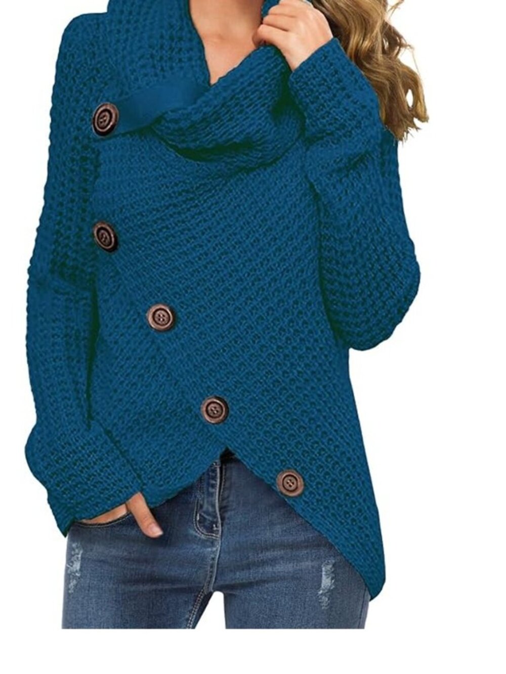 Chunky Turtleneck Long Sleeve Asymmetric Hem Sweater